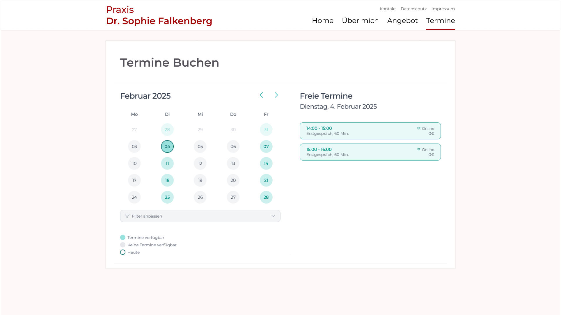 Beispiel für die Integration des Buchungs-Widgets in die eigene Website