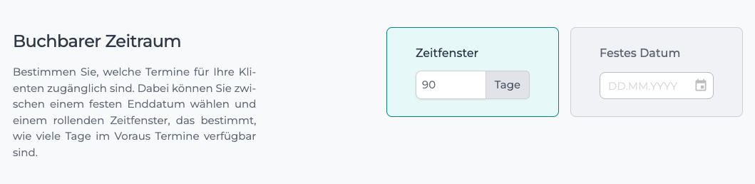 Einstellung für Buchungszeitraum