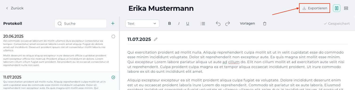 Export der Klient:innen Akte