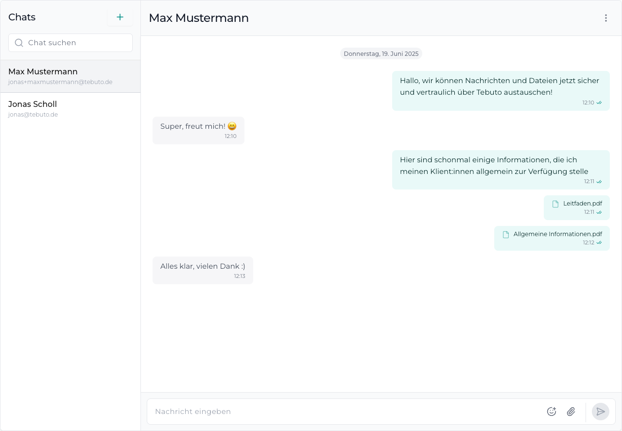Nachrichten Seite mit offenem Chat