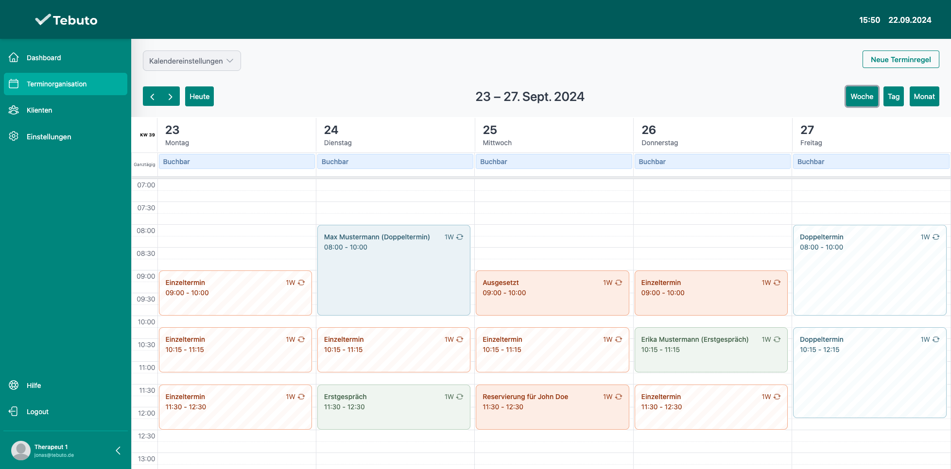 Tebuto Terminübersicht